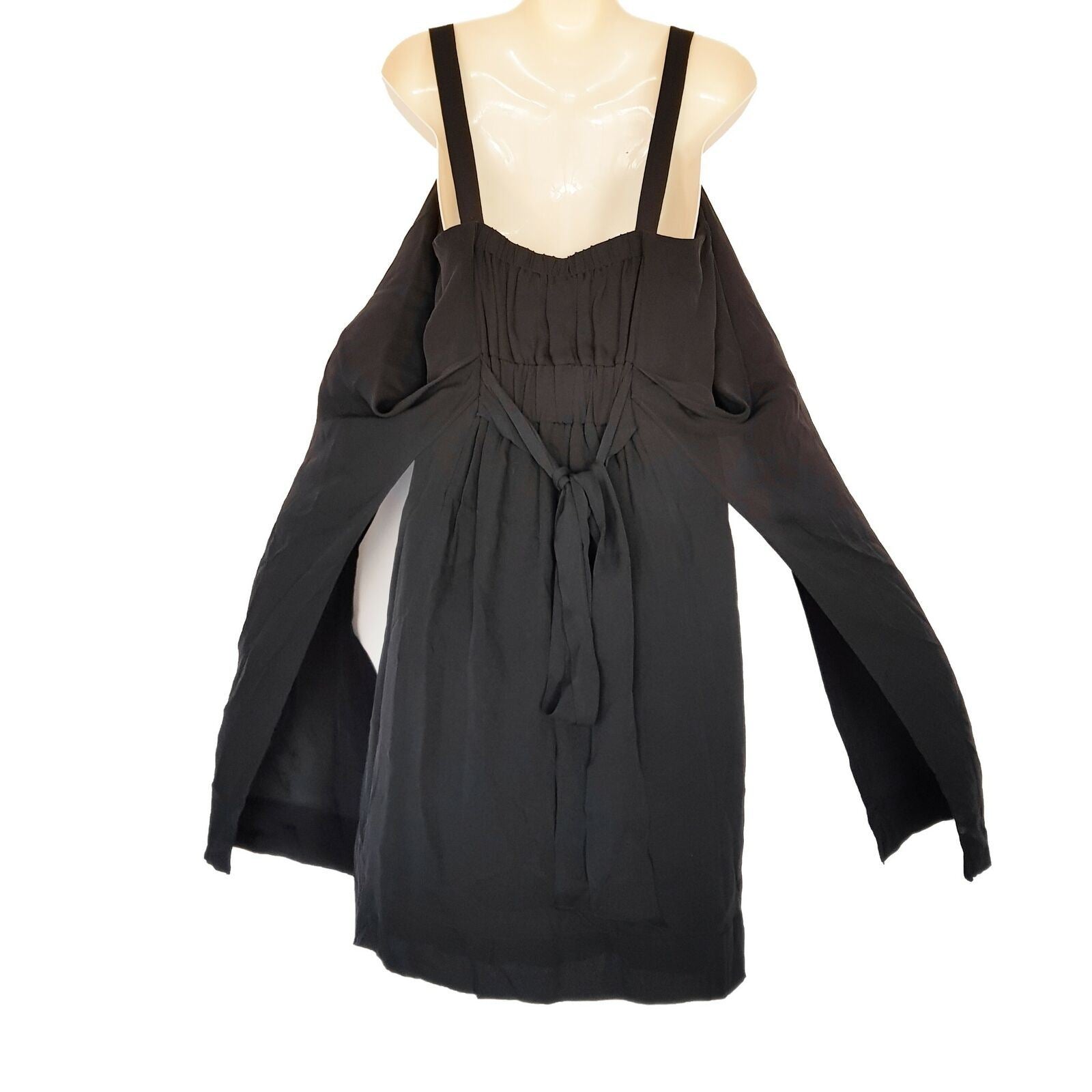 SATCH Designer Black Silk Sleeveless Women's Shift Cocktail Dress V-Neckline