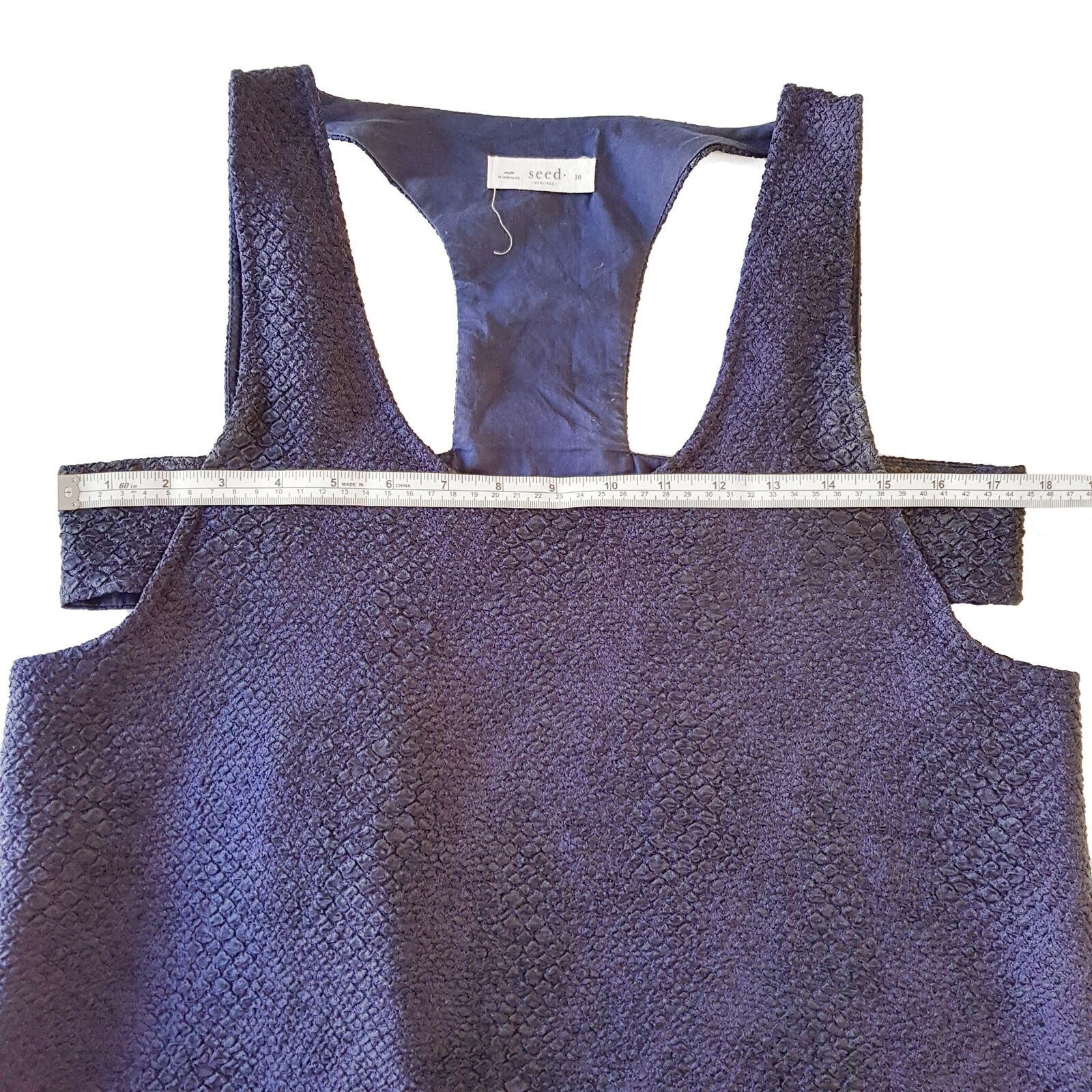 SEED HERITAGE Navy Blue Textured Cutout Sleeveless Ladies A-Line Cocktail Dress