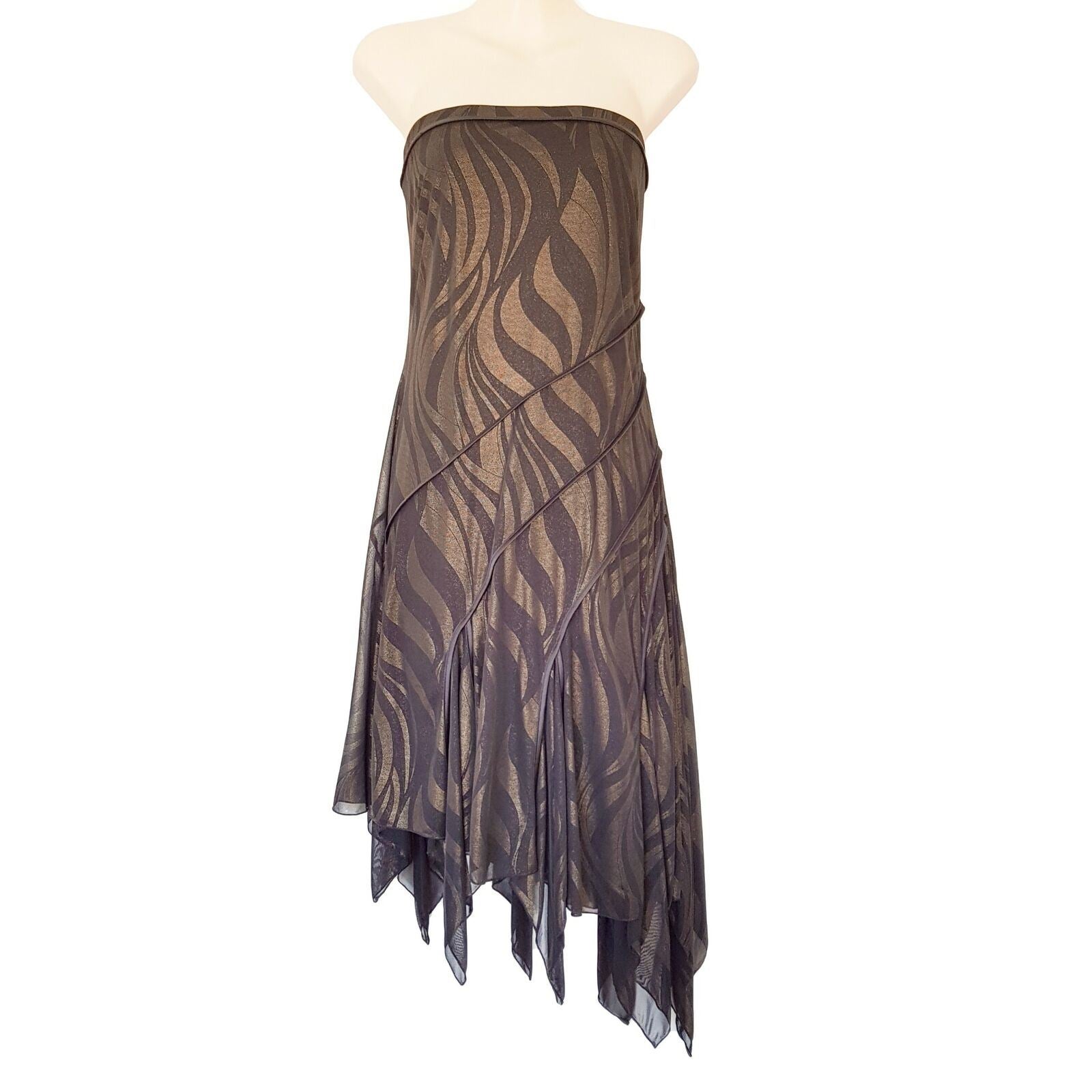 PURPLEPATCH Sexy Black Metallic Gold Asymmetric Women's Strapless Dress Cocktail