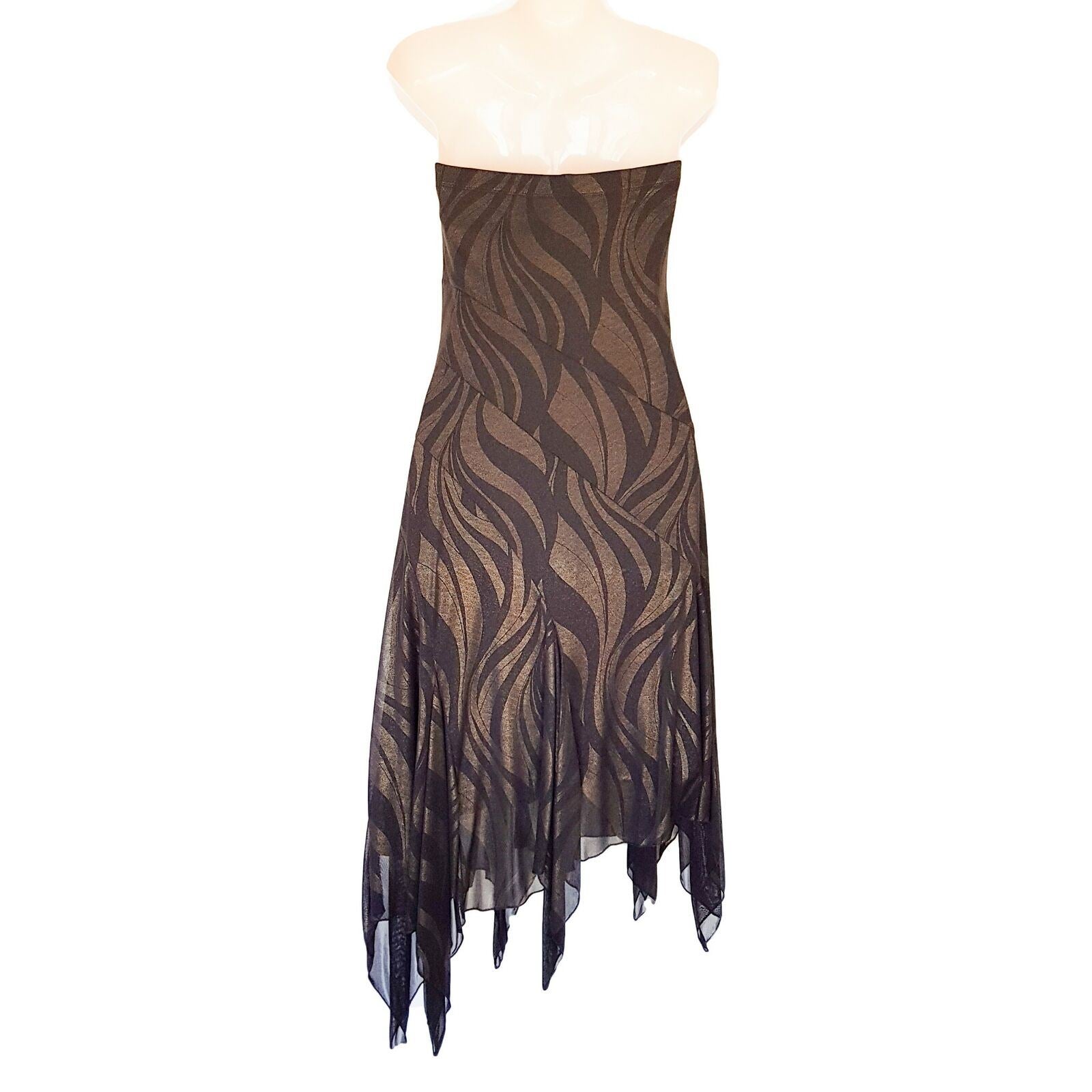 PURPLEPATCH Sexy Black Metallic Gold Asymmetric Women's Strapless Dress Cocktail