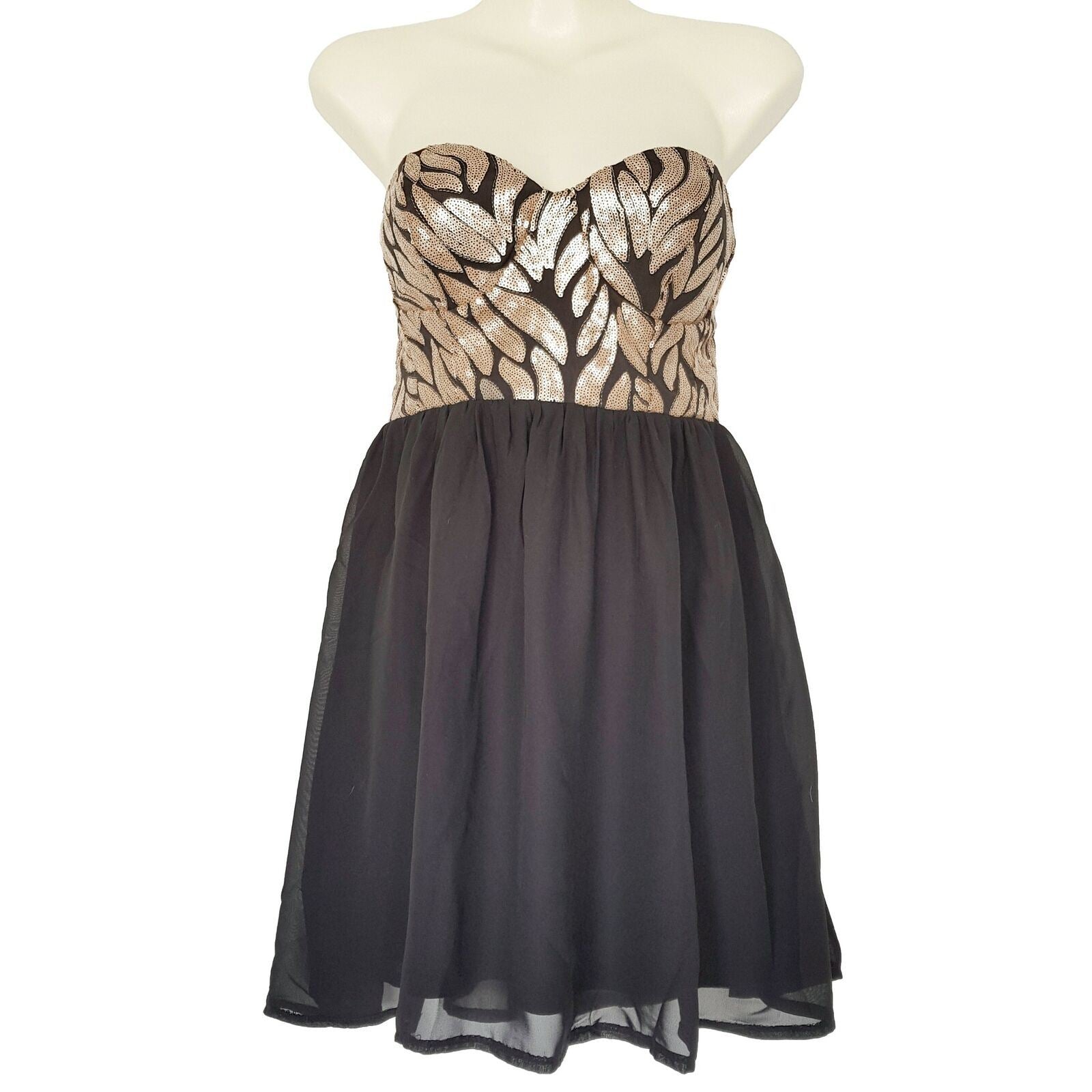 PARADISCO Black Gold Pattern Strapless Sweetheart Women's Mini Party Dress BNWT
