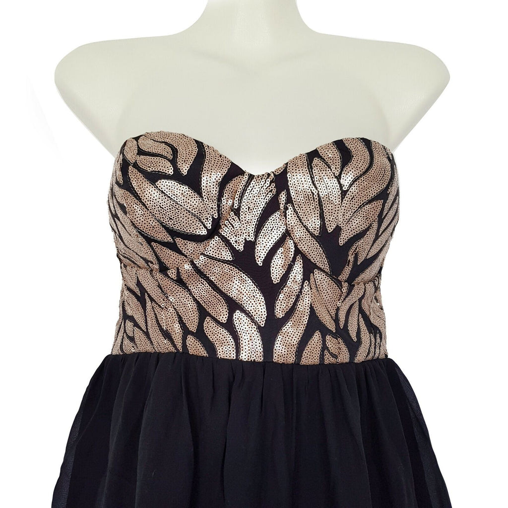 PARADISCO Black Gold Pattern Strapless Sweetheart Women's Mini Party Dress BNWT