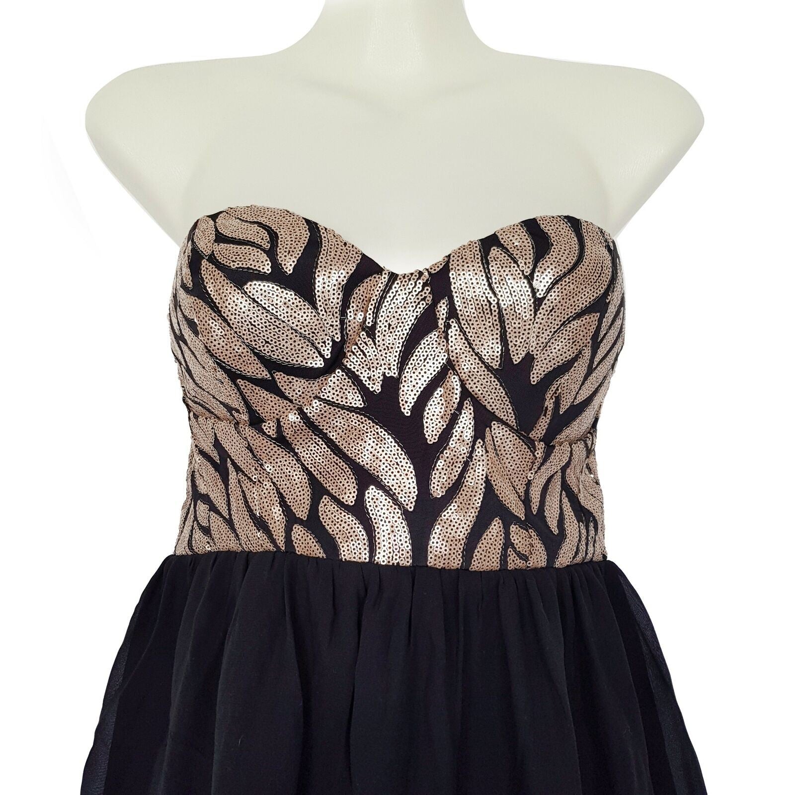 PARADISCO Black Gold Pattern Strapless Sweetheart Women's Mini Party Dress BNWT