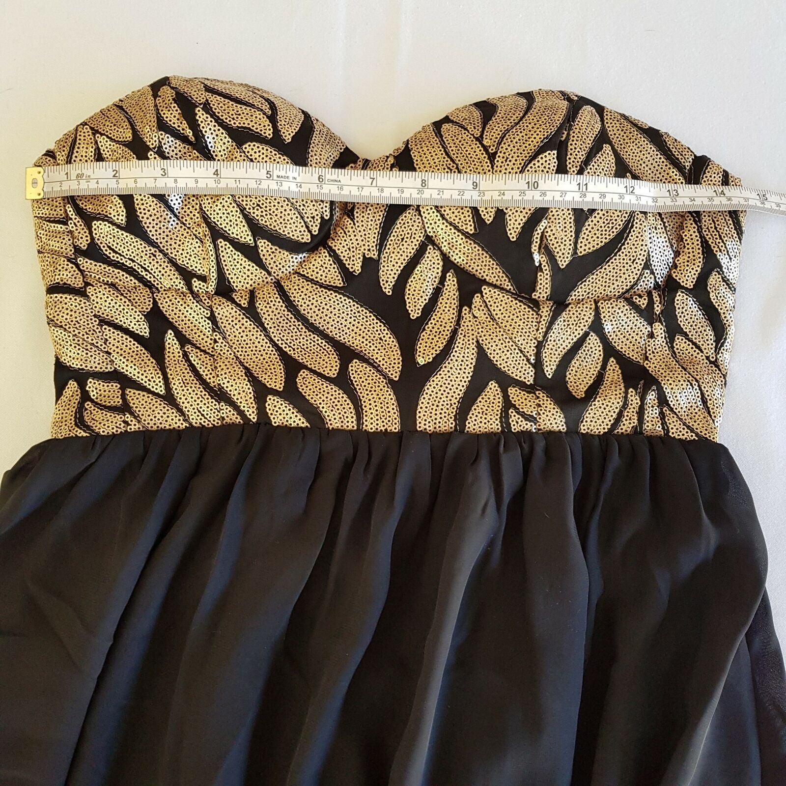 PARADISCO Black Gold Pattern Strapless Sweetheart Women's Mini Party Dress BNWT
