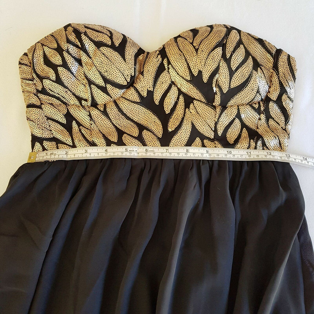 PARADISCO Black Gold Pattern Strapless Sweetheart Women's Mini Party Dress BNWT