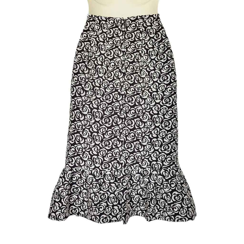 BASQUE Black White Floral Ruffle Hem Women's Pencil Skirt Zipper Fly Size 8 BNWT