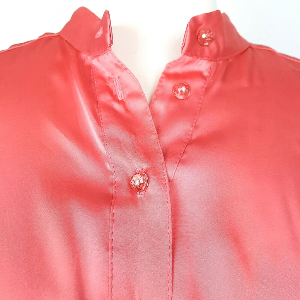 BNWT REVIEW Yoko Obi Coral Pink Satin Women's Button Down Sleeveless Blouse Top