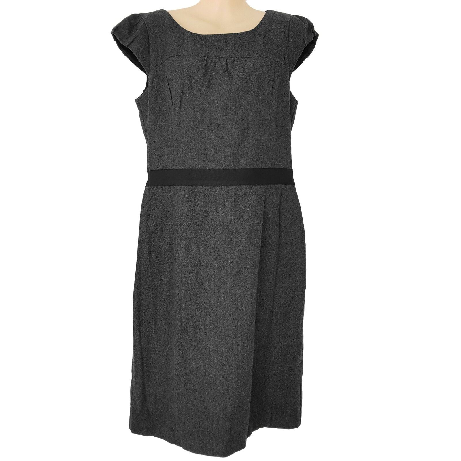 CUE Dark Grey Wool Blend Women's Sheath Workwear Dress Boat Neck Zip Fly Size 12