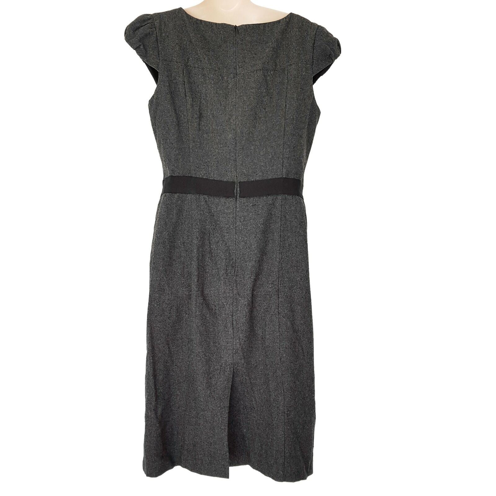 CUE Dark Grey Wool Blend Women's Sheath Workwear Dress Boat Neck Zip Fly Size 12