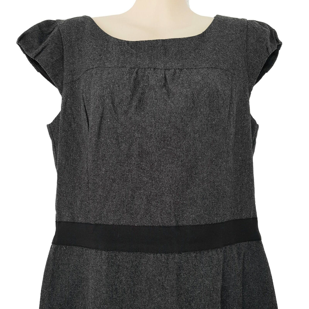 CUE Dark Grey Wool Blend Women's Sheath Workwear Dress Boat Neck Zip Fly Size 12