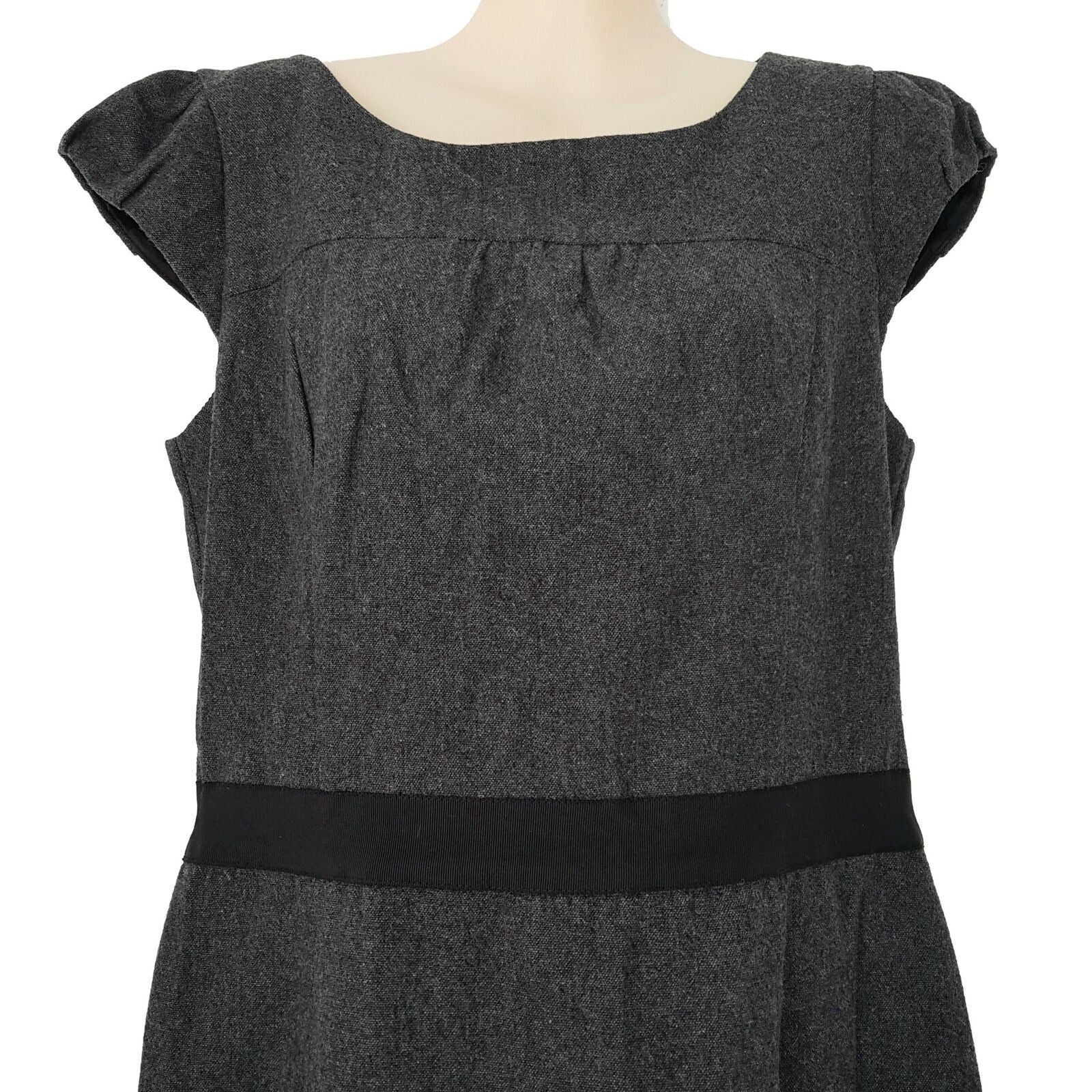 CUE Dark Grey Wool Blend Women's Sheath Workwear Dress Boat Neck Zip Fly Size 12