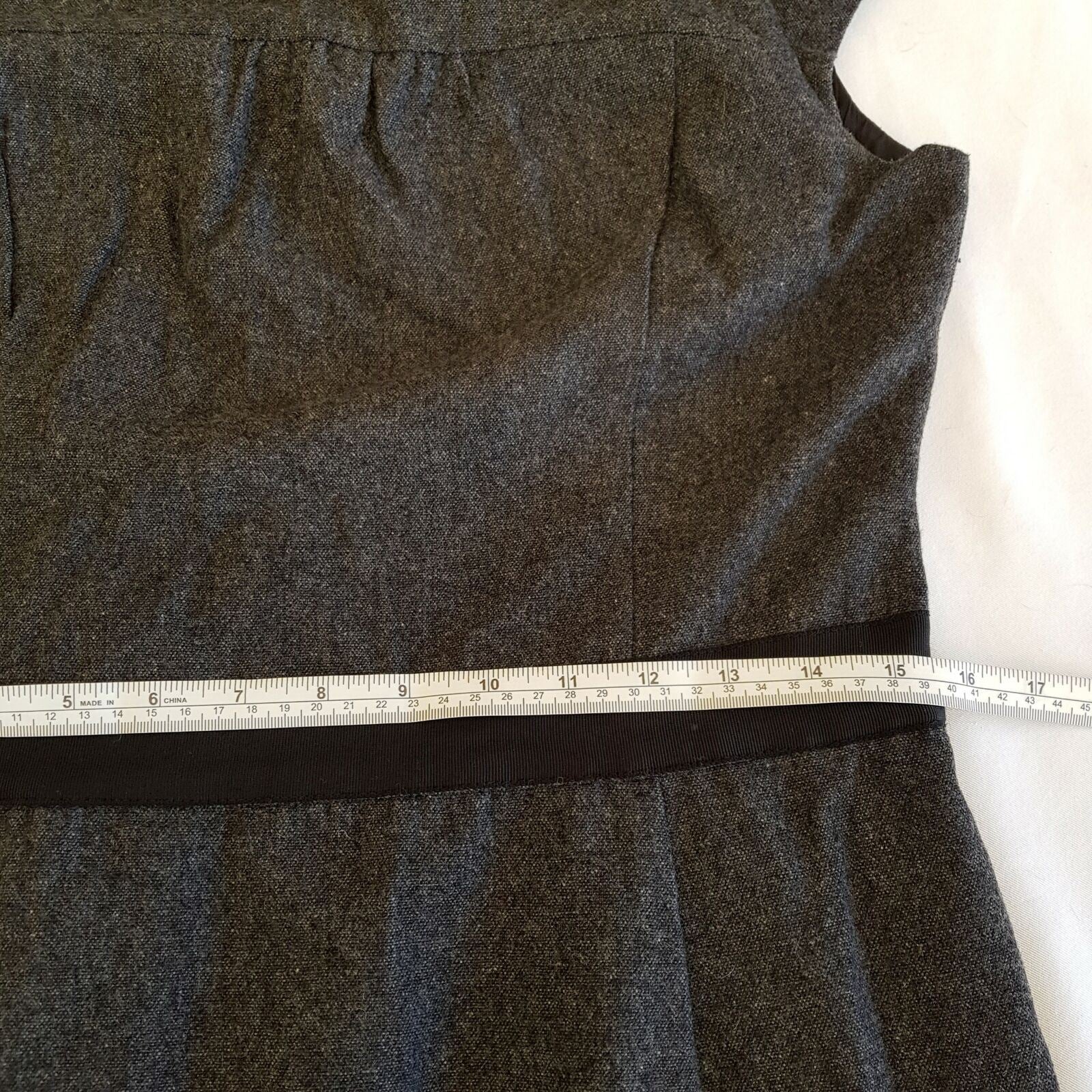 CUE Dark Grey Wool Blend Women's Sheath Workwear Dress Boat Neck Zip Fly Size 12