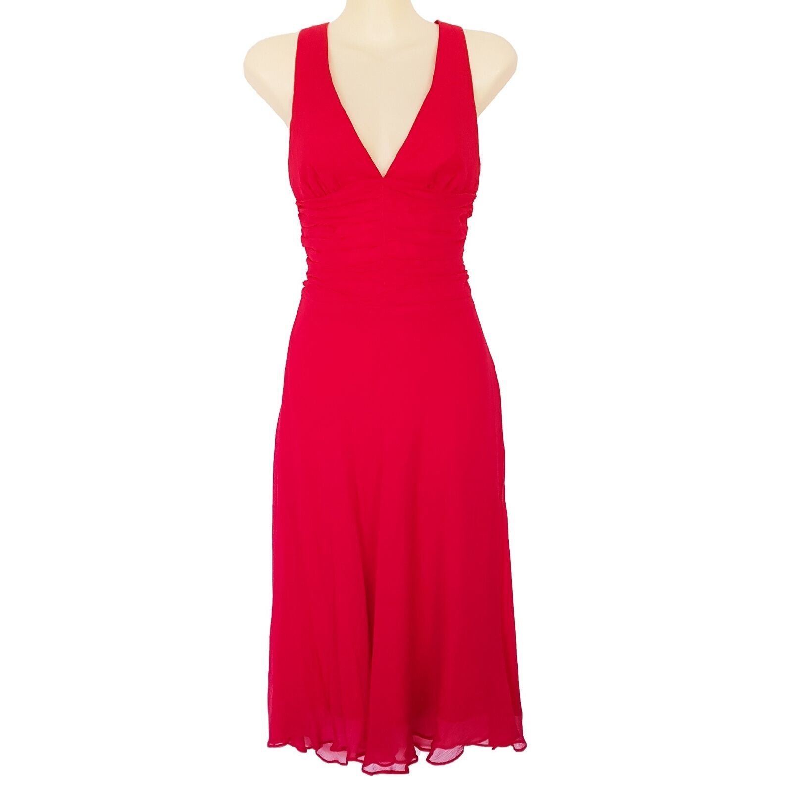 WAREHOUSE Hot Red Sexy Back Silk Ladies Sleeveless Cocktail Sheath Dress V-Neck