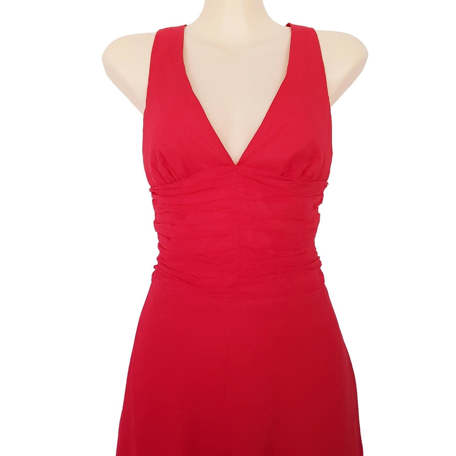 WAREHOUSE Hot Red Sexy Back Silk Ladies Sleeveless Cocktail Sheath Dress V-Neck