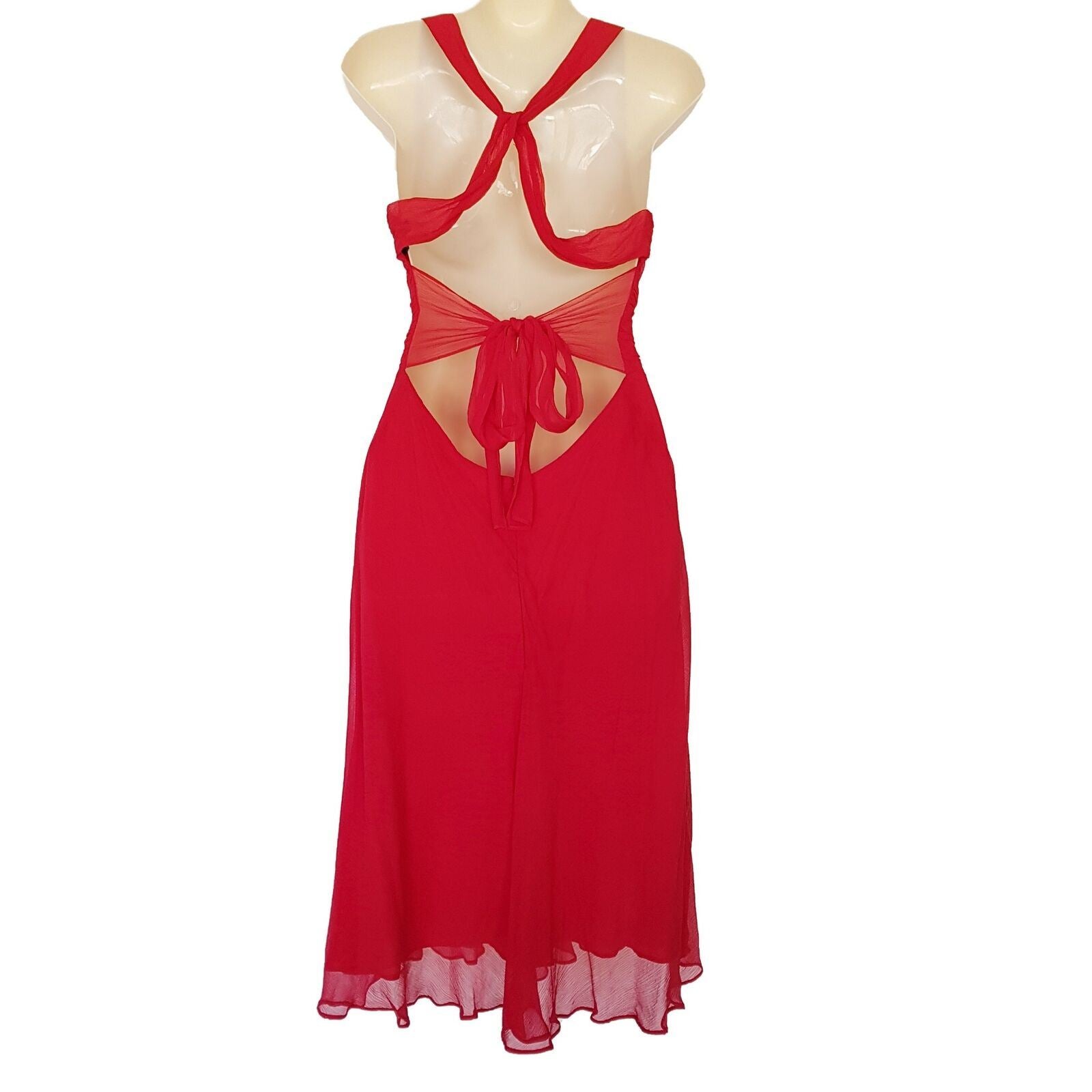 WAREHOUSE Hot Red Sexy Back Silk Ladies Sleeveless Cocktail Sheath Dress V-Neck