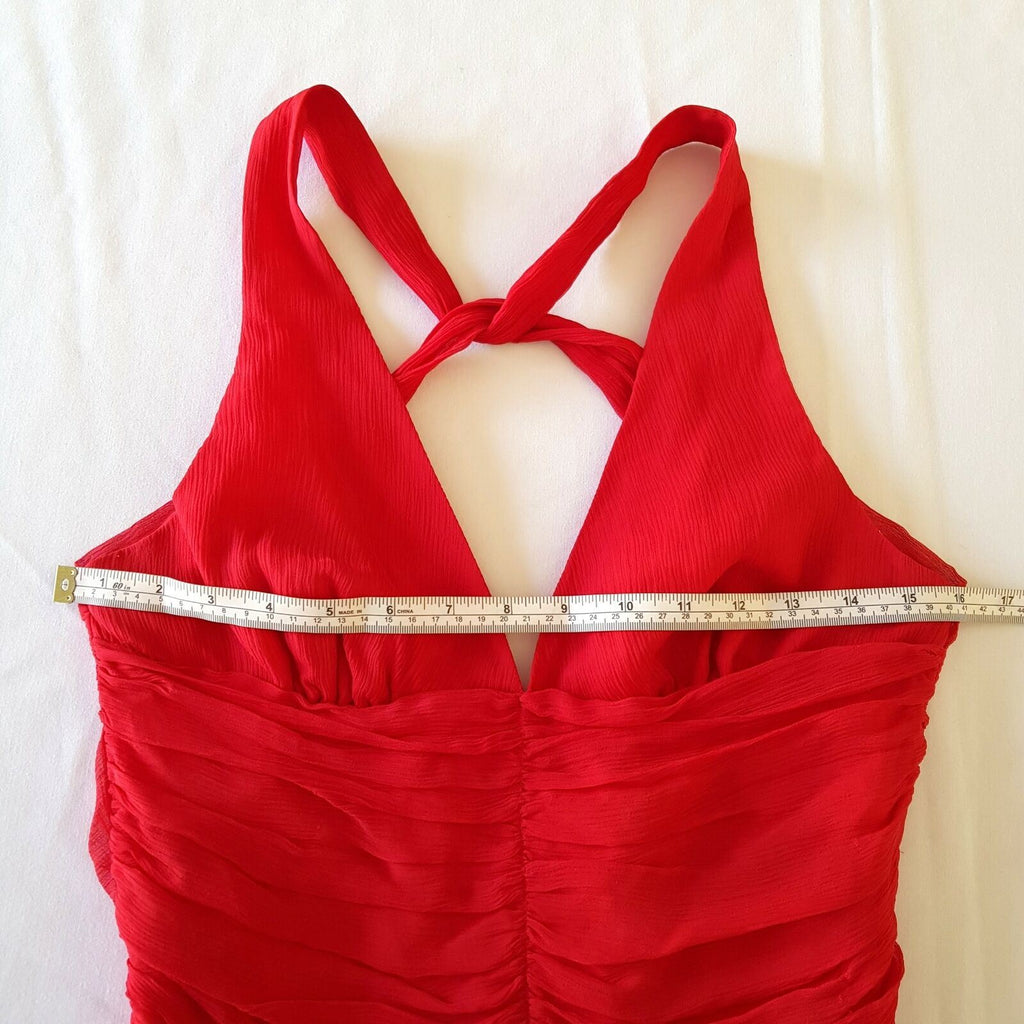 WAREHOUSE Hot Red Sexy Back Silk Ladies Sleeveless Cocktail Sheath Dress V-Neck