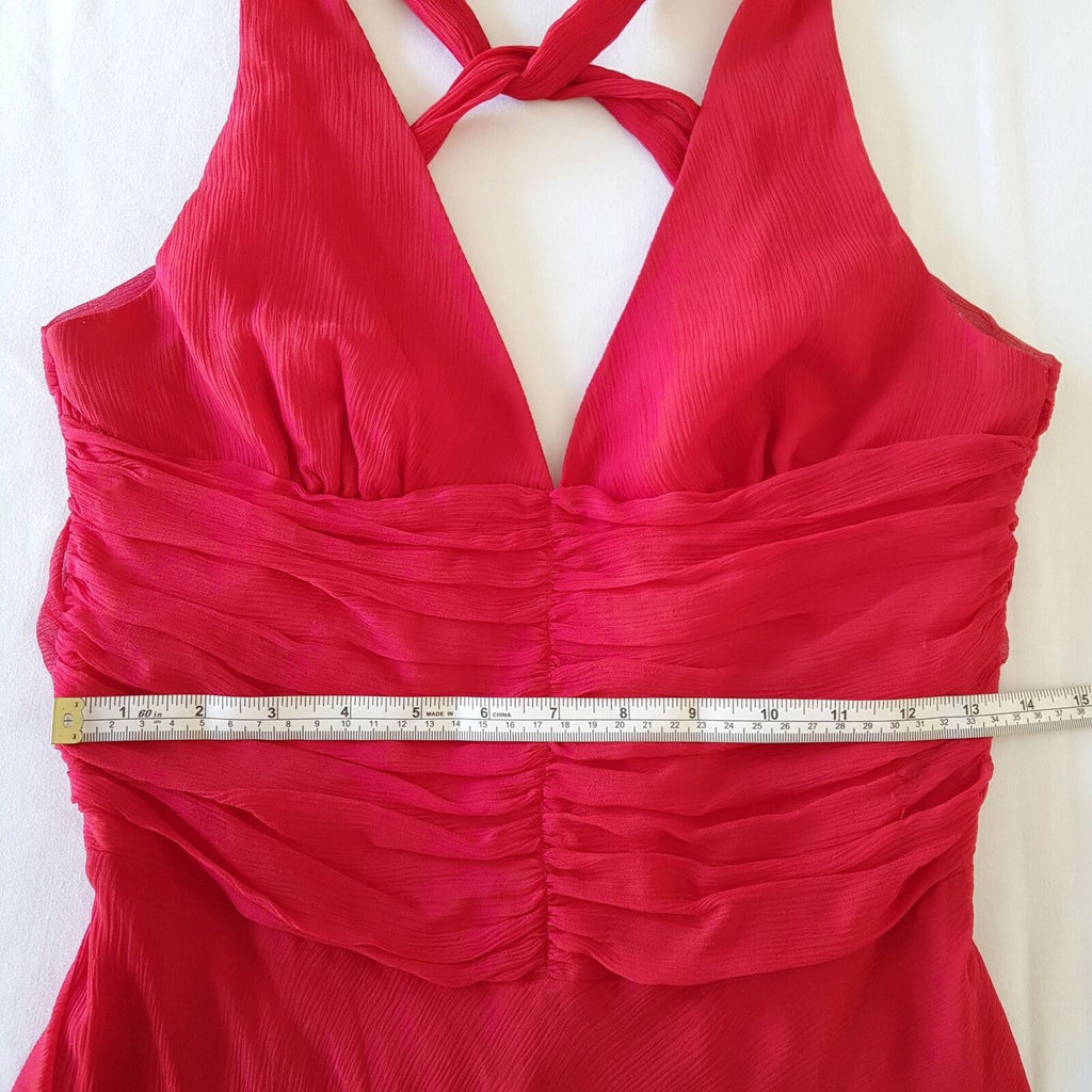 WAREHOUSE Hot Red Sexy Back Silk Ladies Sleeveless Cocktail Sheath Dress V-Neck