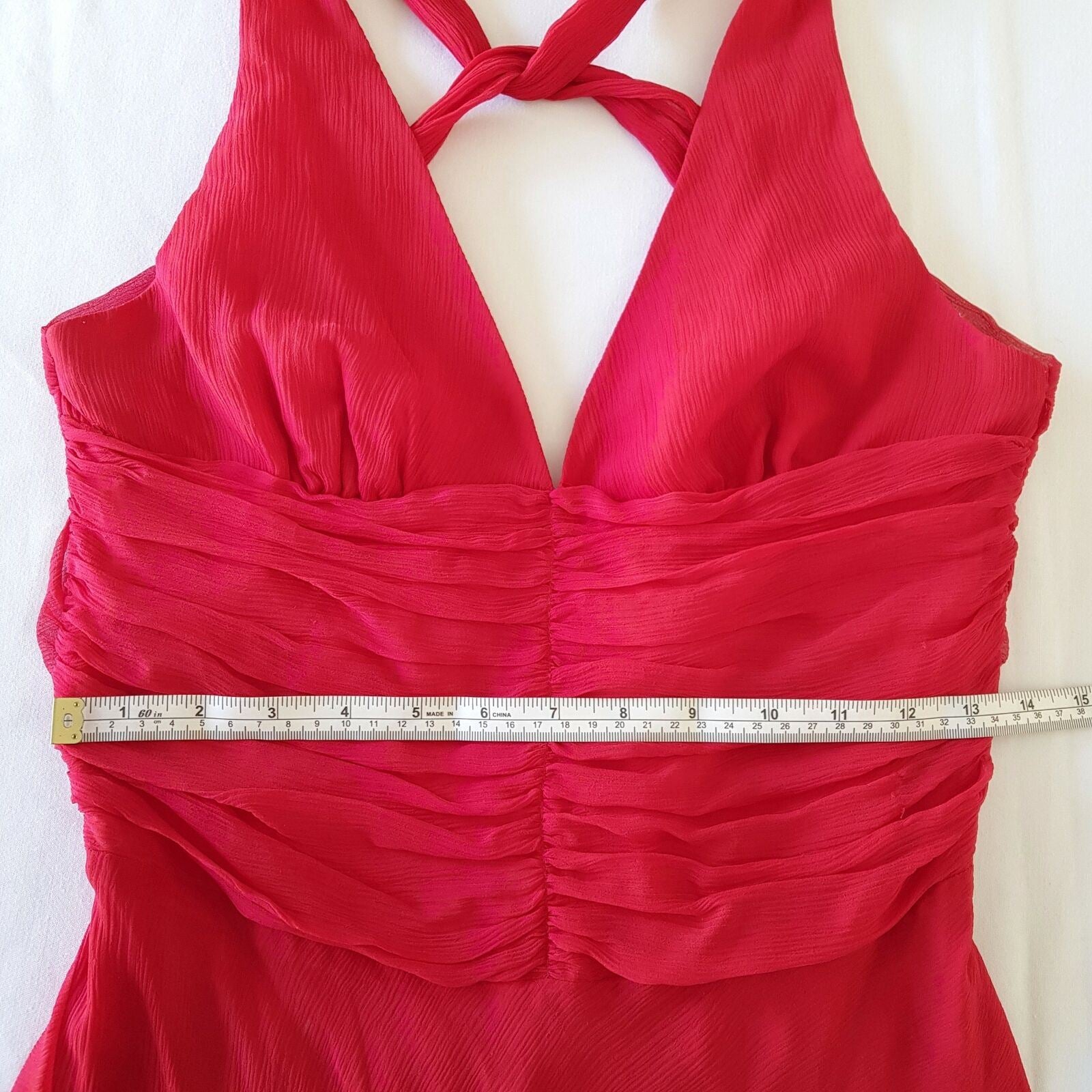 WAREHOUSE Hot Red Sexy Back Silk Ladies Sleeveless Cocktail Sheath Dress V-Neck