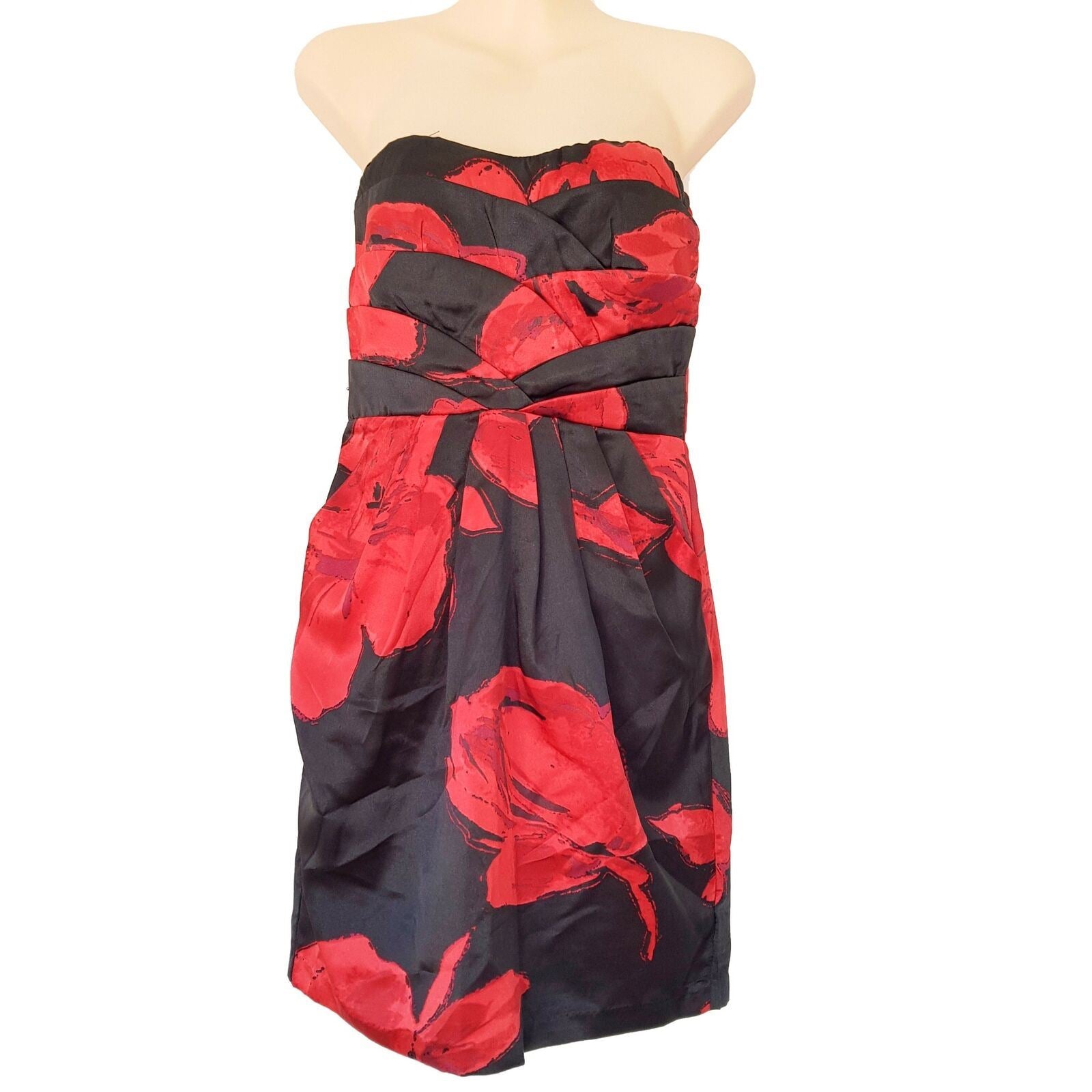 SNAP Black & Red Floral Print Women's Strapless Sheath Dress Sweetheart Neckline
