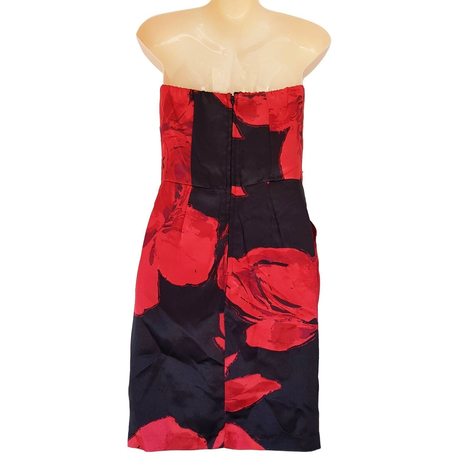 SNAP Black & Red Floral Print Women's Strapless Sheath Dress Sweetheart Neckline