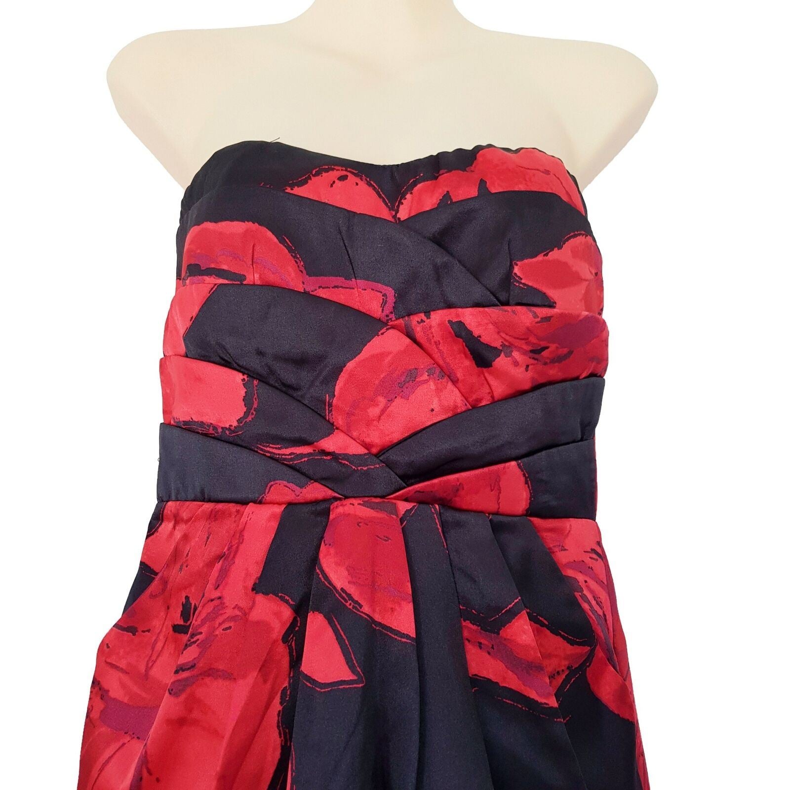 SNAP Black & Red Floral Print Women's Strapless Sheath Dress Sweetheart Neckline
