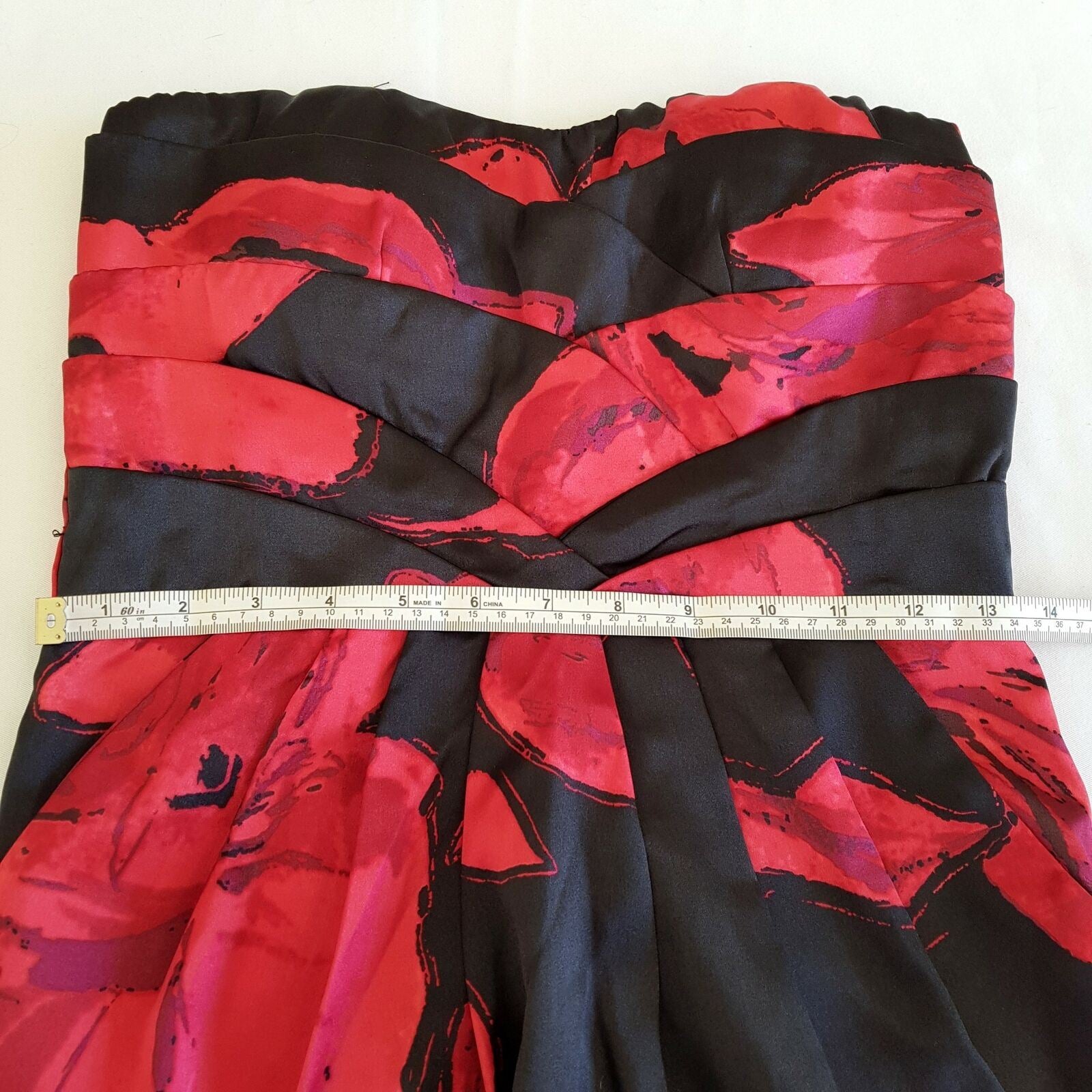 SNAP Black & Red Floral Print Women's Strapless Sheath Dress Sweetheart Neckline