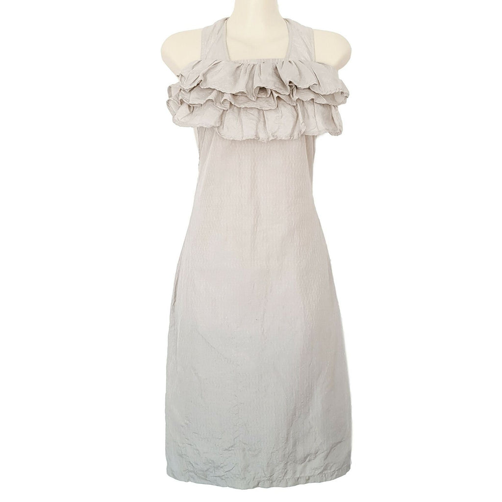 SHILLA Designer Sparkly Beige Ruffle Women's Sleeveless Halter Cocktail Dress
