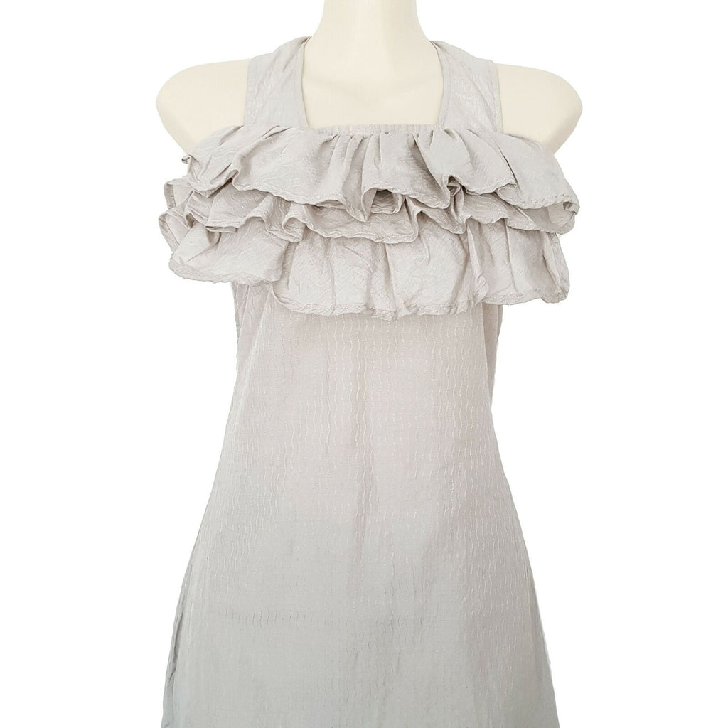 SHILLA Designer Sparkly Beige Ruffle Women's Sleeveless Halter Cocktail Dress
