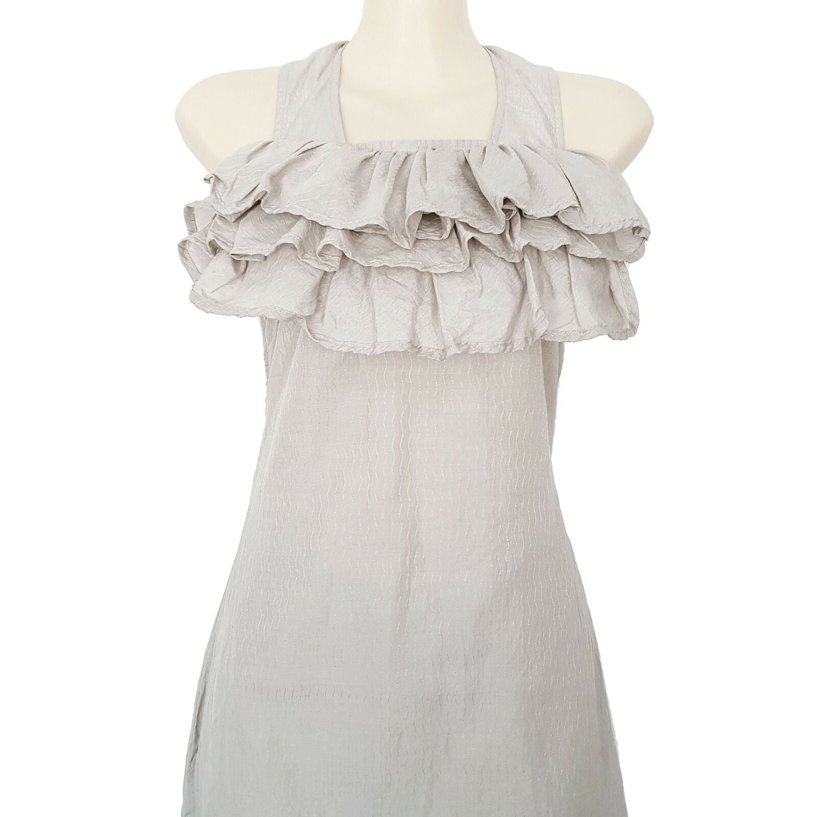 SHILLA Designer Sparkly Beige Ruffle Women's Sleeveless Halter Cocktail Dress
