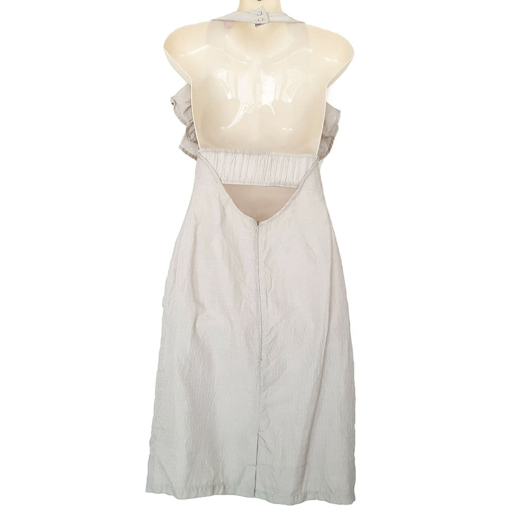 SHILLA Designer Sparkly Beige Ruffle Women's Sleeveless Halter Cocktail Dress