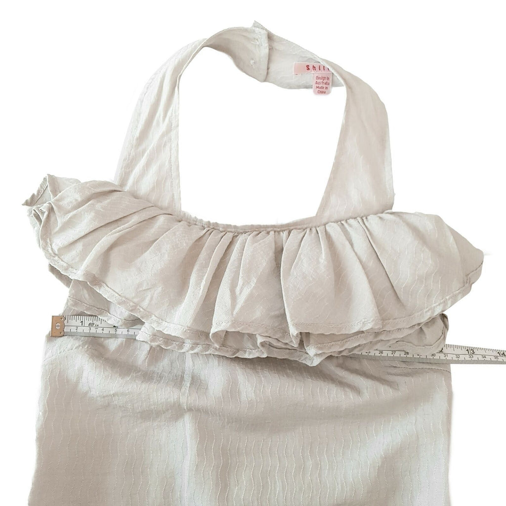 SHILLA Designer Sparkly Beige Ruffle Women's Sleeveless Halter Cocktail Dress