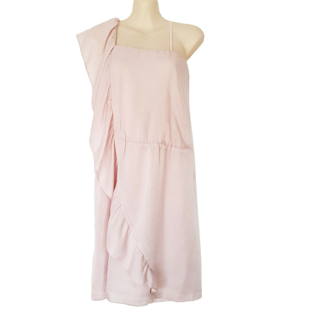 BARKINS Pink Sleeveless Frill Shoulder Women's Cocktail Shift Dress Square Neck