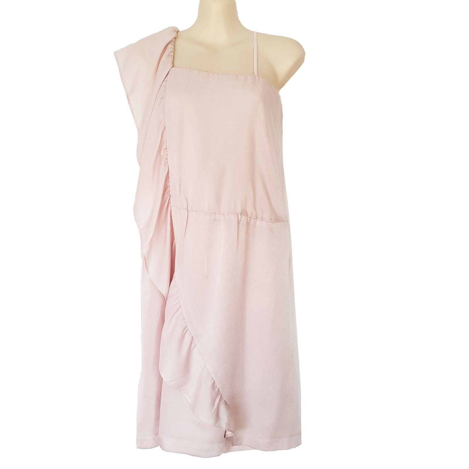 BARKINS Pink Sleeveless Frill Shoulder Women's Cocktail Shift Dress Square Neck