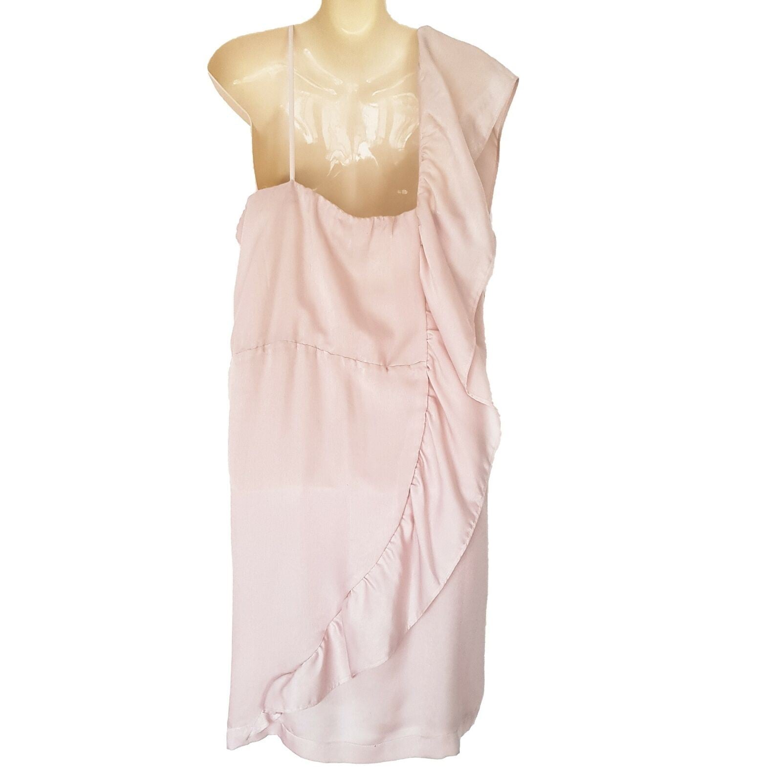 BARKINS Pink Sleeveless Frill Shoulder Women's Cocktail Shift Dress Square Neck