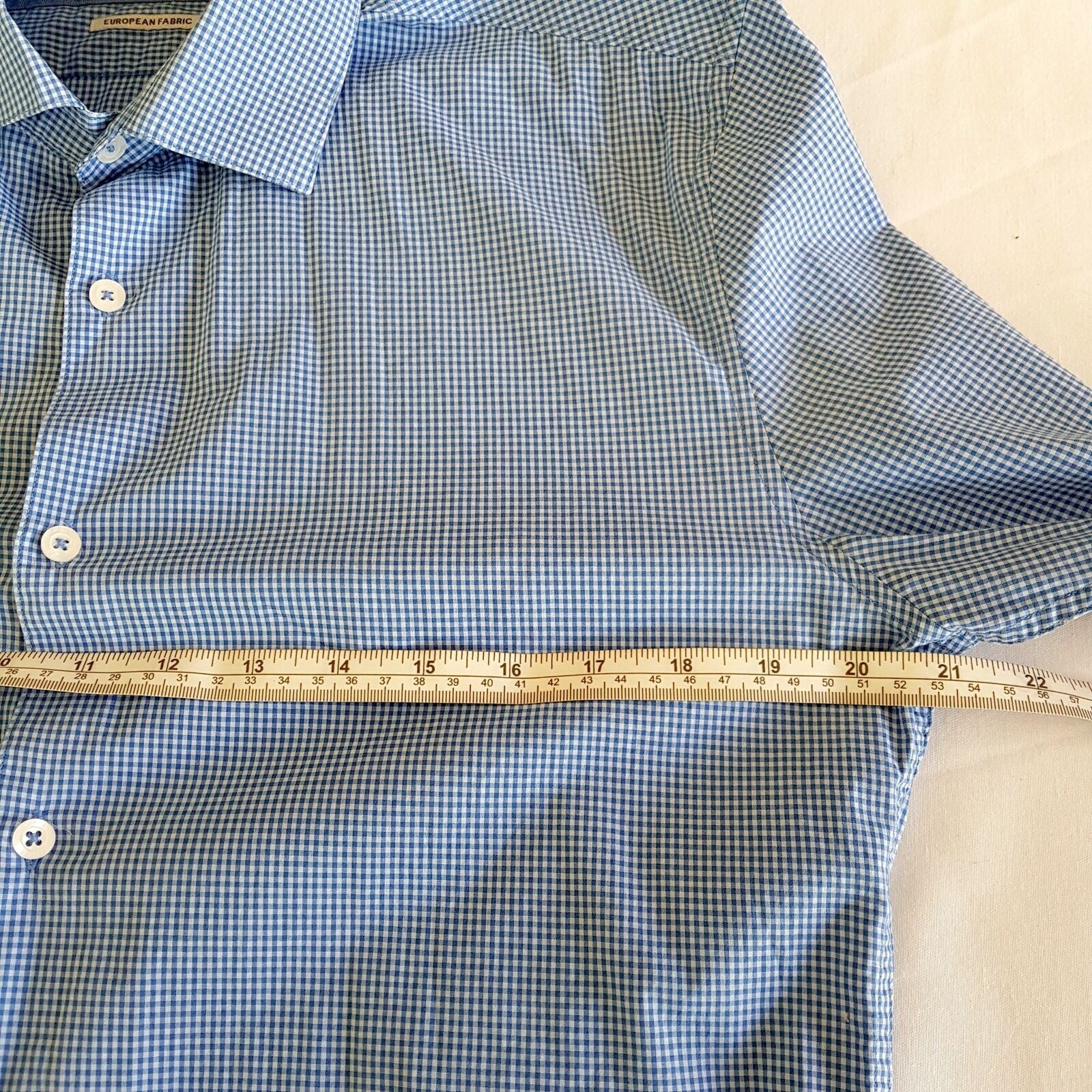 MARCS Formal Blue White Checkered Button Down Men's Collared Dress Shirt Slim M