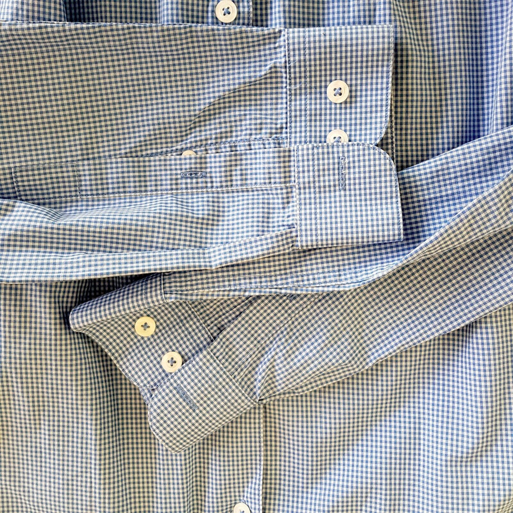 MARCS Formal Blue White Checkered Button Down Men's Collared Dress Shirt Slim M