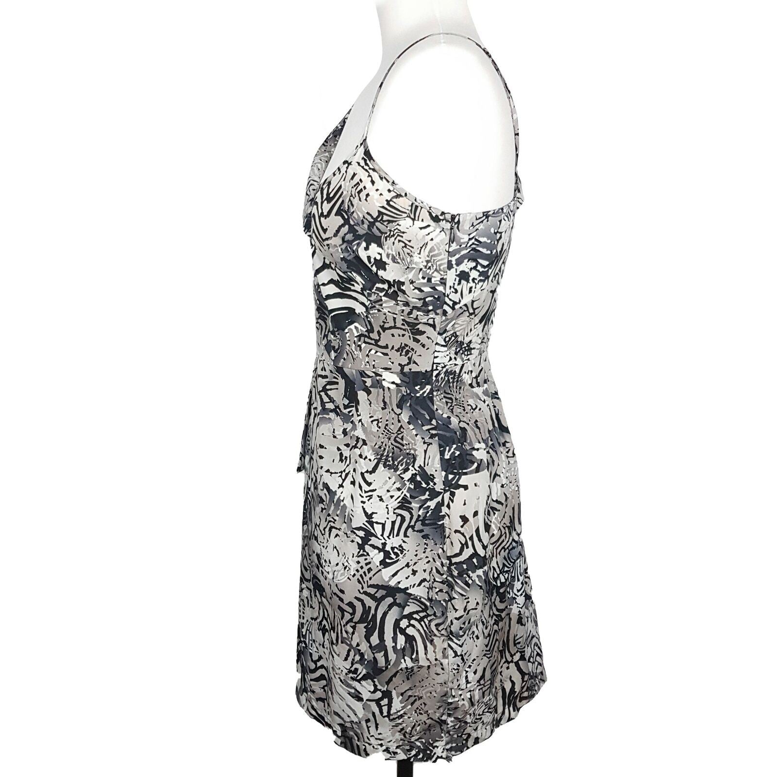 DOTTI Beige Black Abstract Asymmetrical Sleeve Women's Bodycon Peplum Dress Sz 8