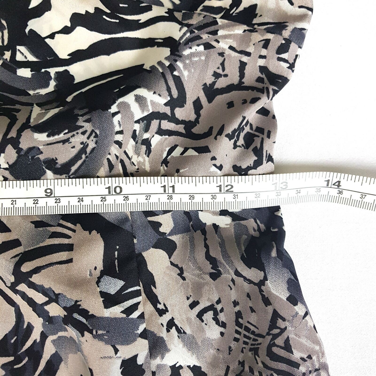 DOTTI Beige Black Abstract Asymmetrical Sleeve Women's Bodycon Peplum Dress Sz 8