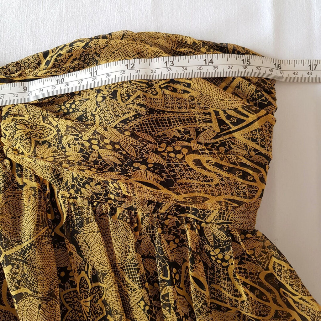 SULU Black Yellow Golded Floral Women's Strapless Cocktail Silk Dress Sweetheart
