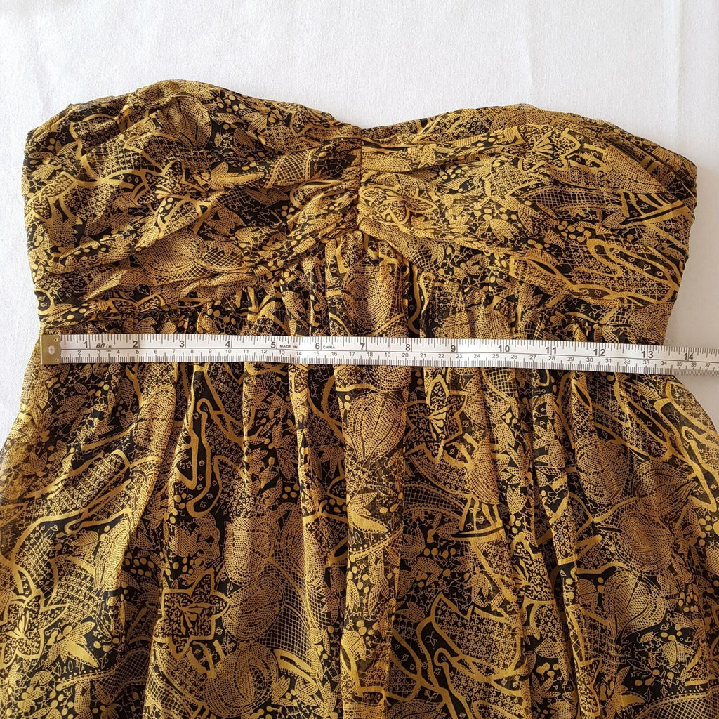 SULU Black Yellow Golded Floral Women's Strapless Cocktail Silk Dress Sweetheart
