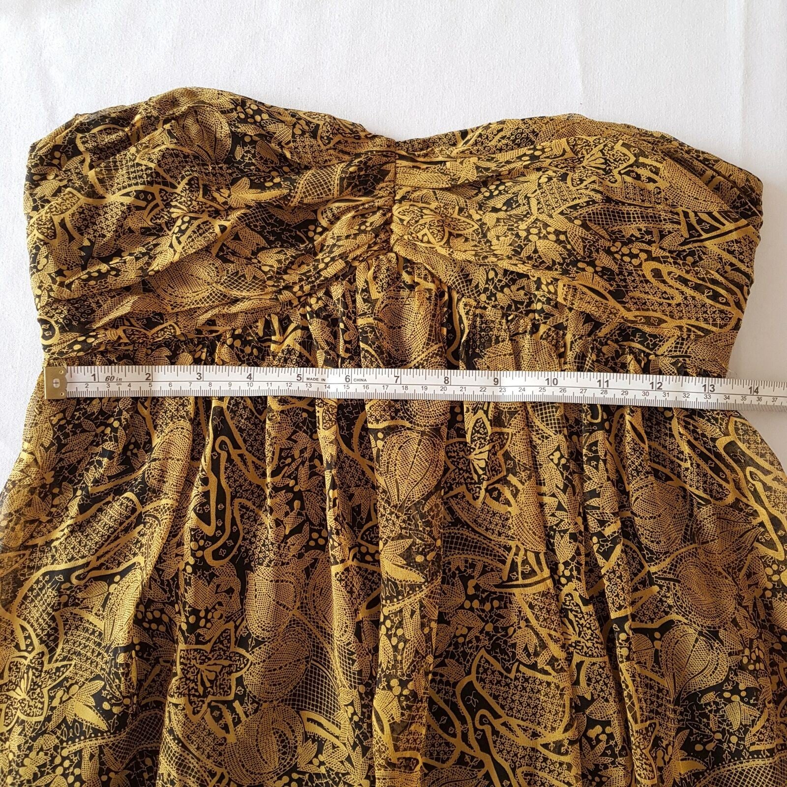 SULU Black Yellow Golded Floral Women's Strapless Cocktail Silk Dress Sweetheart