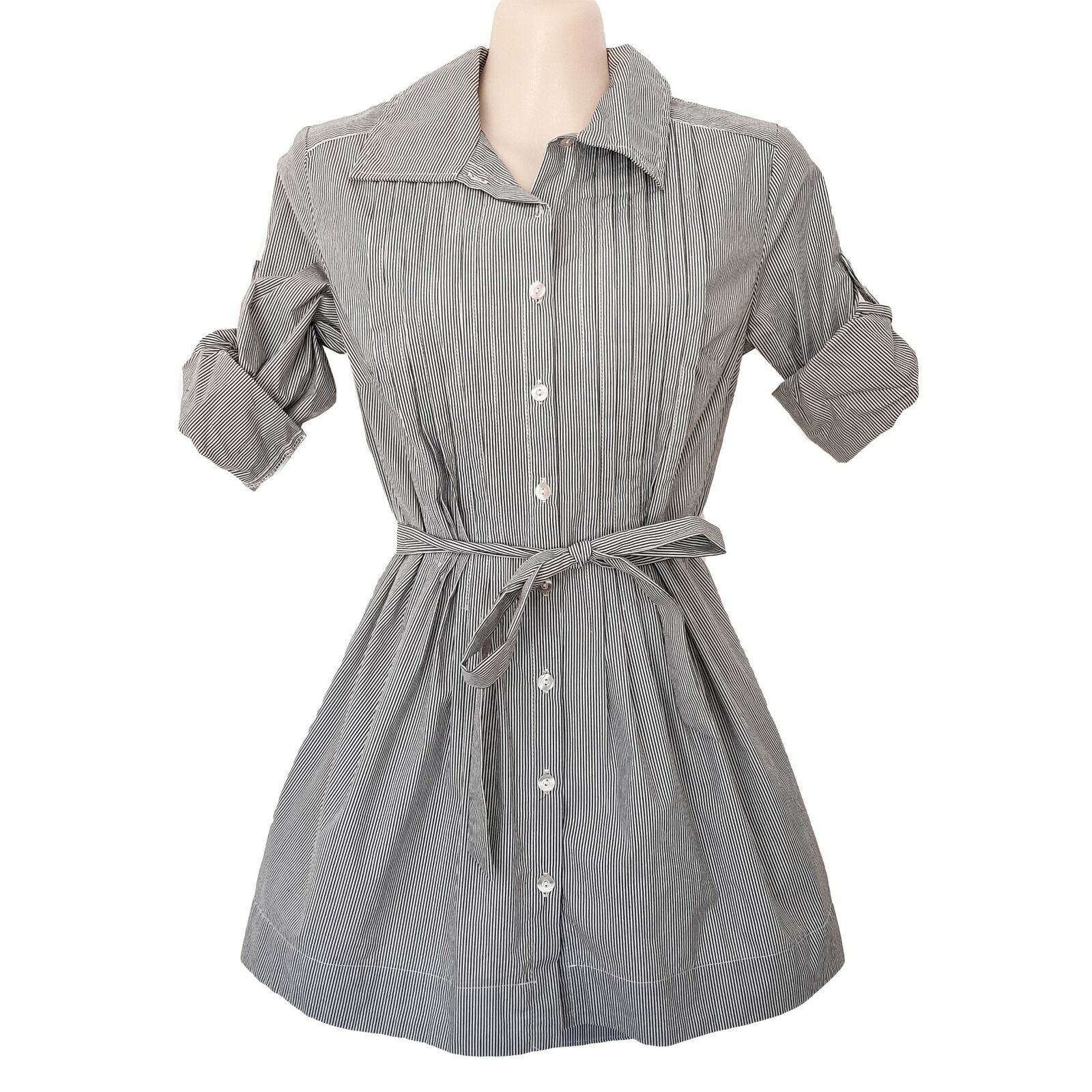 PILGRIM Kimberley Stripe Shirt Black White 3/4 Sleeve Women's Collared Tunic Top