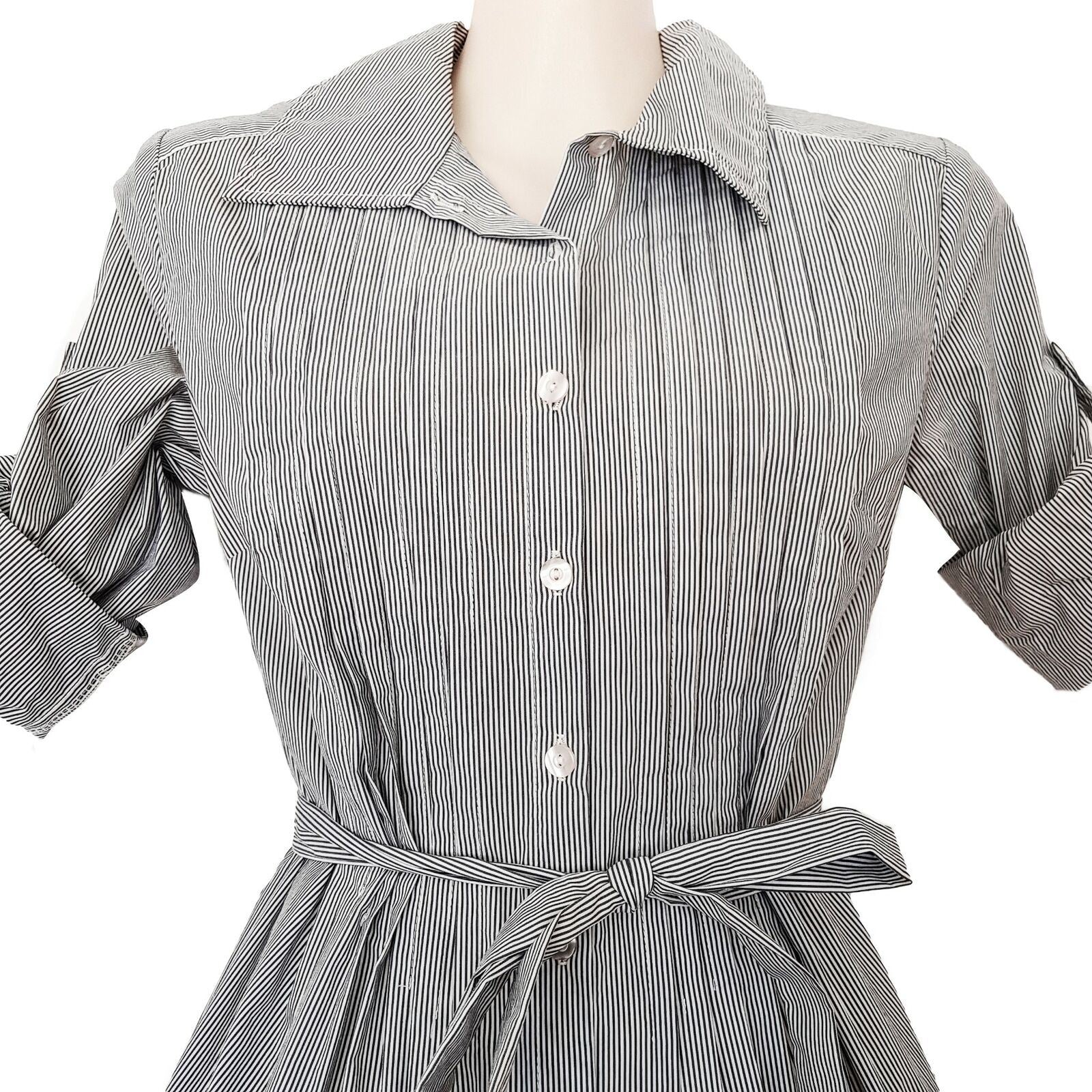 PILGRIM Kimberley Stripe Shirt Black White 3/4 Sleeve Women's Collared Tunic Top