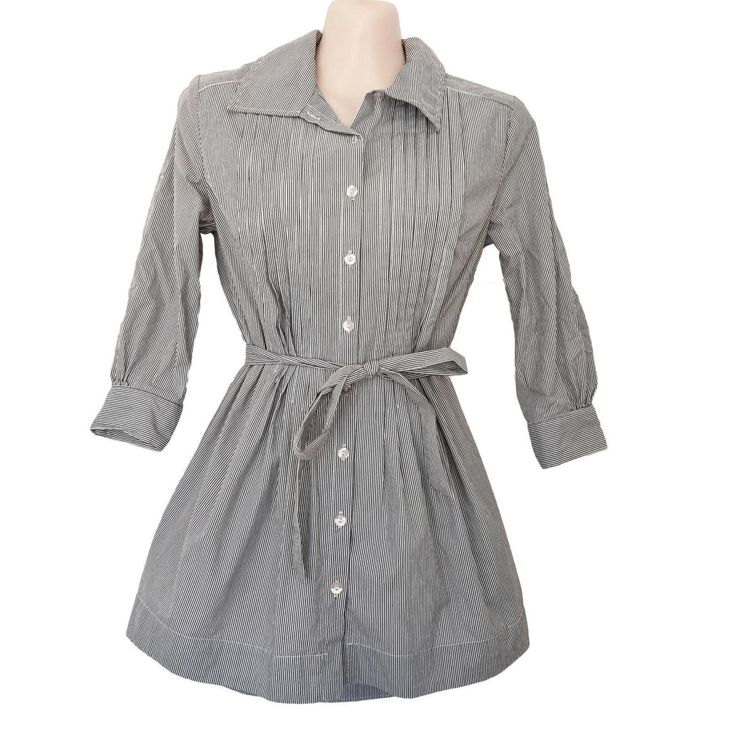 PILGRIM Kimberley Stripe Shirt Black White 3/4 Sleeve Women's Collared Tunic Top