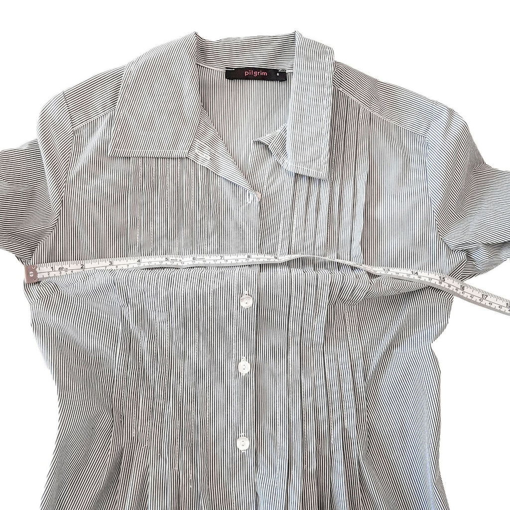 PILGRIM Kimberley Stripe Shirt Black White 3/4 Sleeve Women's Collared Tunic Top