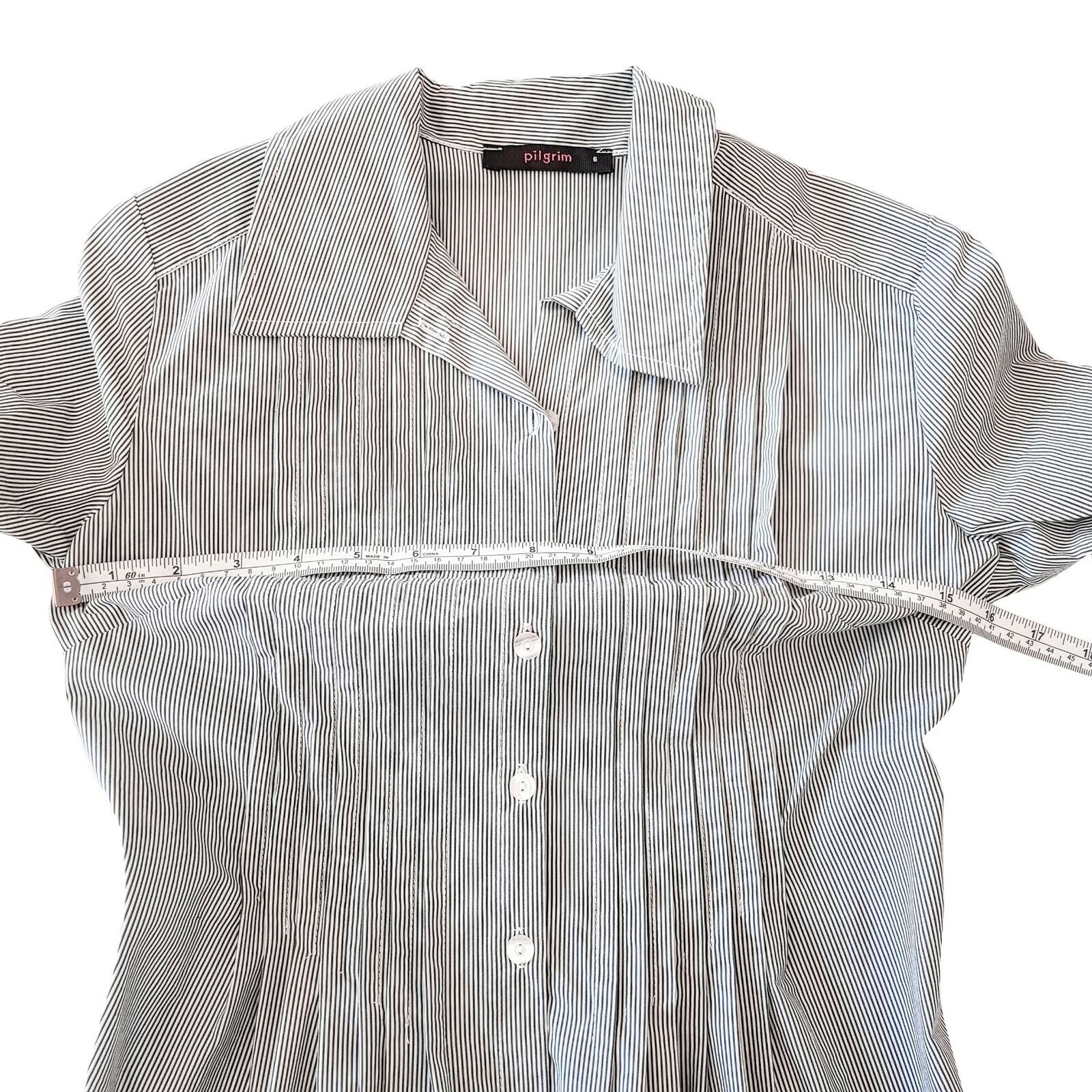 PILGRIM Kimberley Stripe Shirt Black White 3/4 Sleeve Women's Collared Tunic Top
