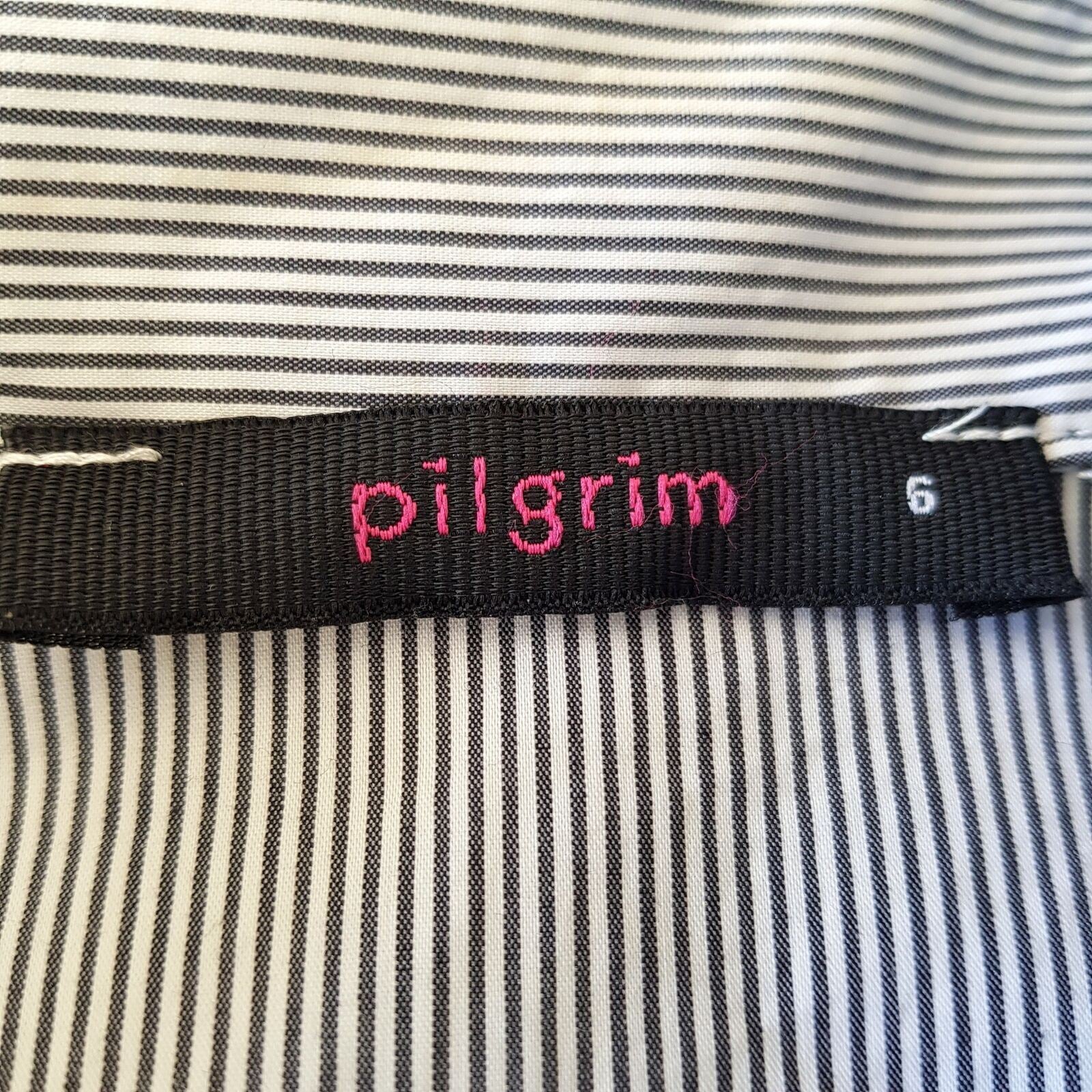 PILGRIM Kimberley Stripe Shirt Black White 3/4 Sleeve Women's Collared Tunic Top