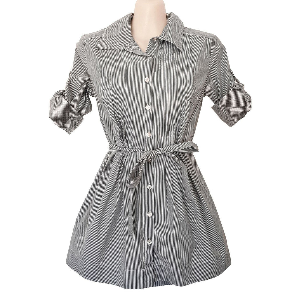 PILGRIM Kimberley Stripe Shirt Black White 3/4 Sleeve Women's Collared Tunic Top