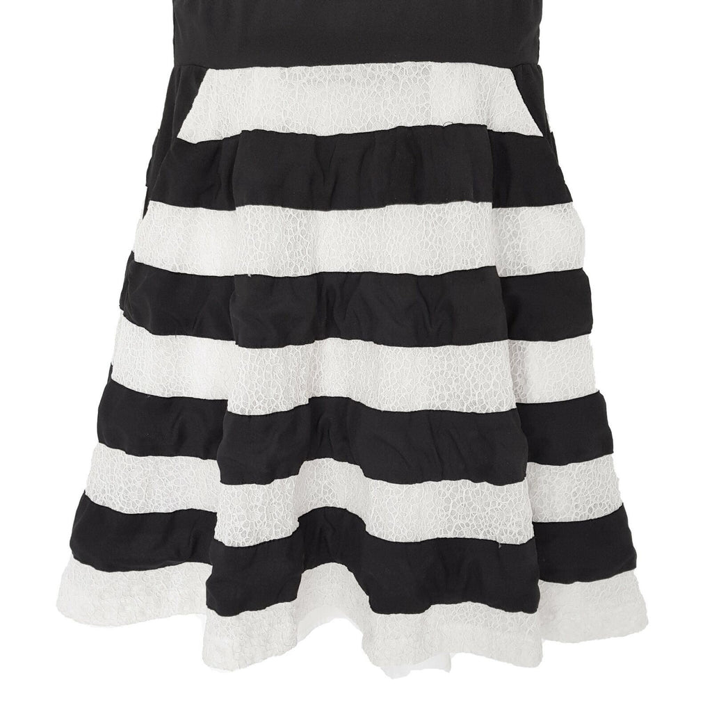 PORTMANS Black & White Striped Sleeveless Ladies A-Line Dress V-Neck Zipper Back