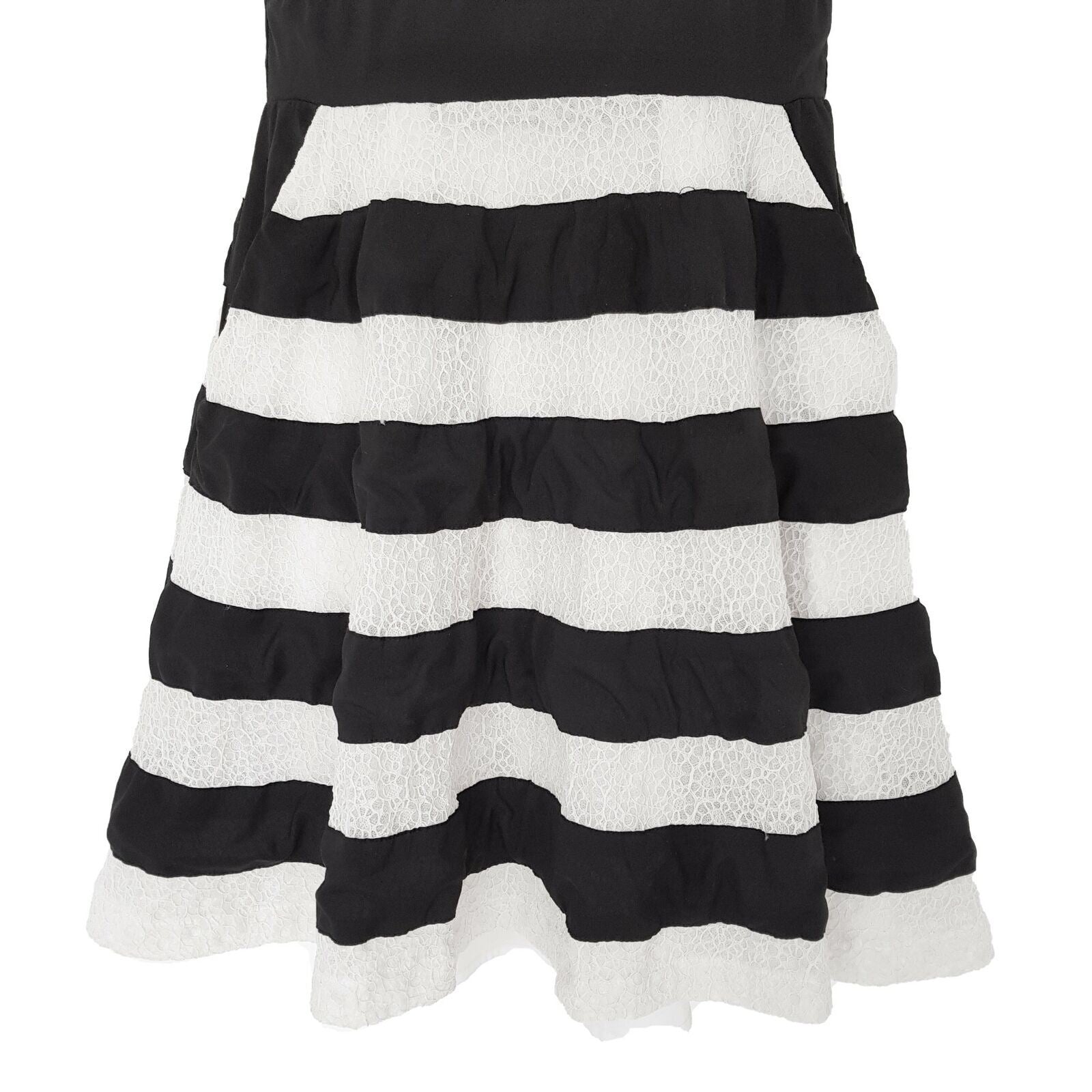 PORTMANS Black & White Striped Sleeveless Ladies A-Line Dress V-Neck Zipper Back
